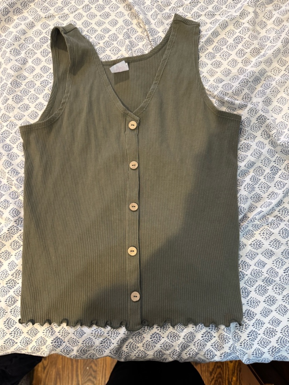 Olive Ribbed Button-Front Tank Top - Women